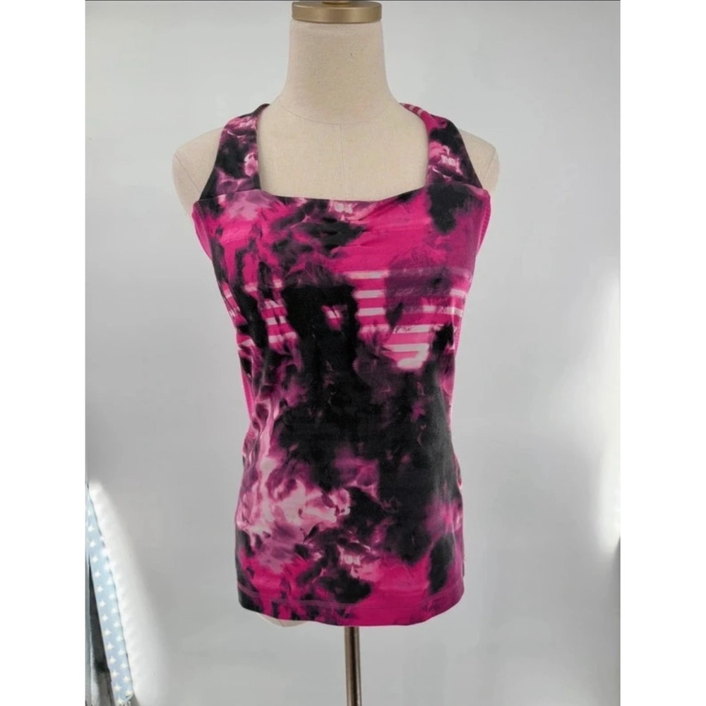 The North Face Womens Pink Black Tie Dye T-Back Active Tank Top Medium